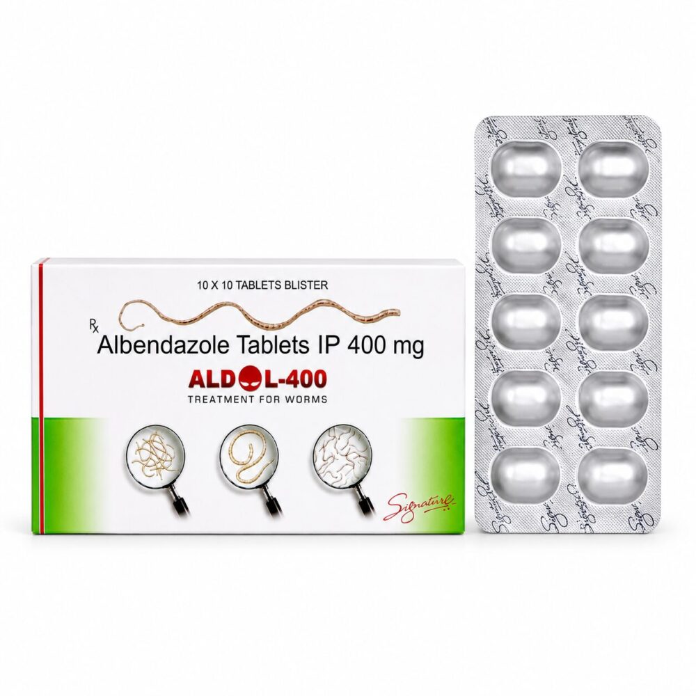 Aldol 400 mg (Albendazole) 3 Aldol 400mg - Authentic Albendazole Tablets for Parasitic Worm Treatment.
