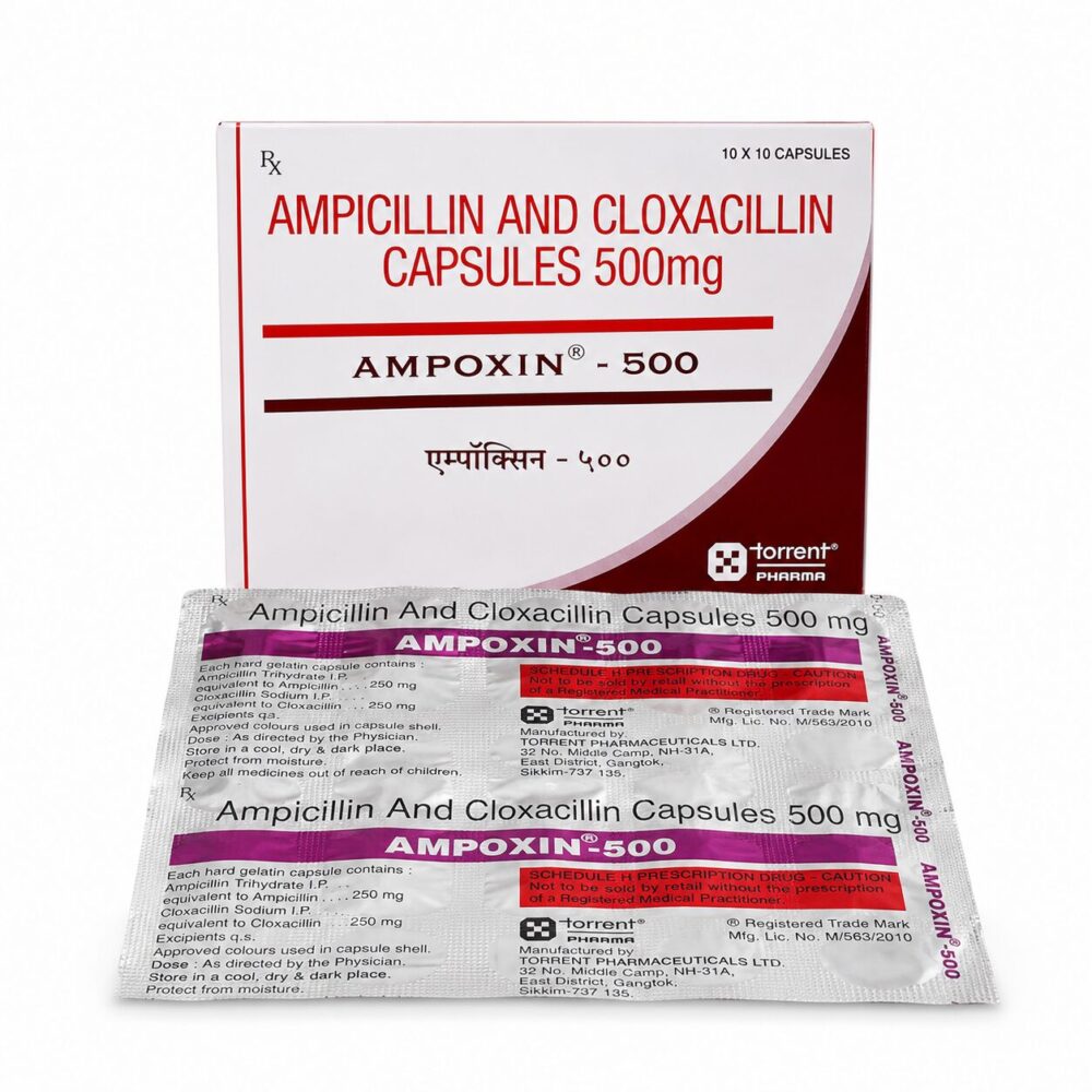 Ampoxin 500 mg (Ampicillin/Cloxacillin) 1 Ampoxin 500 mg (Ampicillin/Cloxacillin) Front with strip