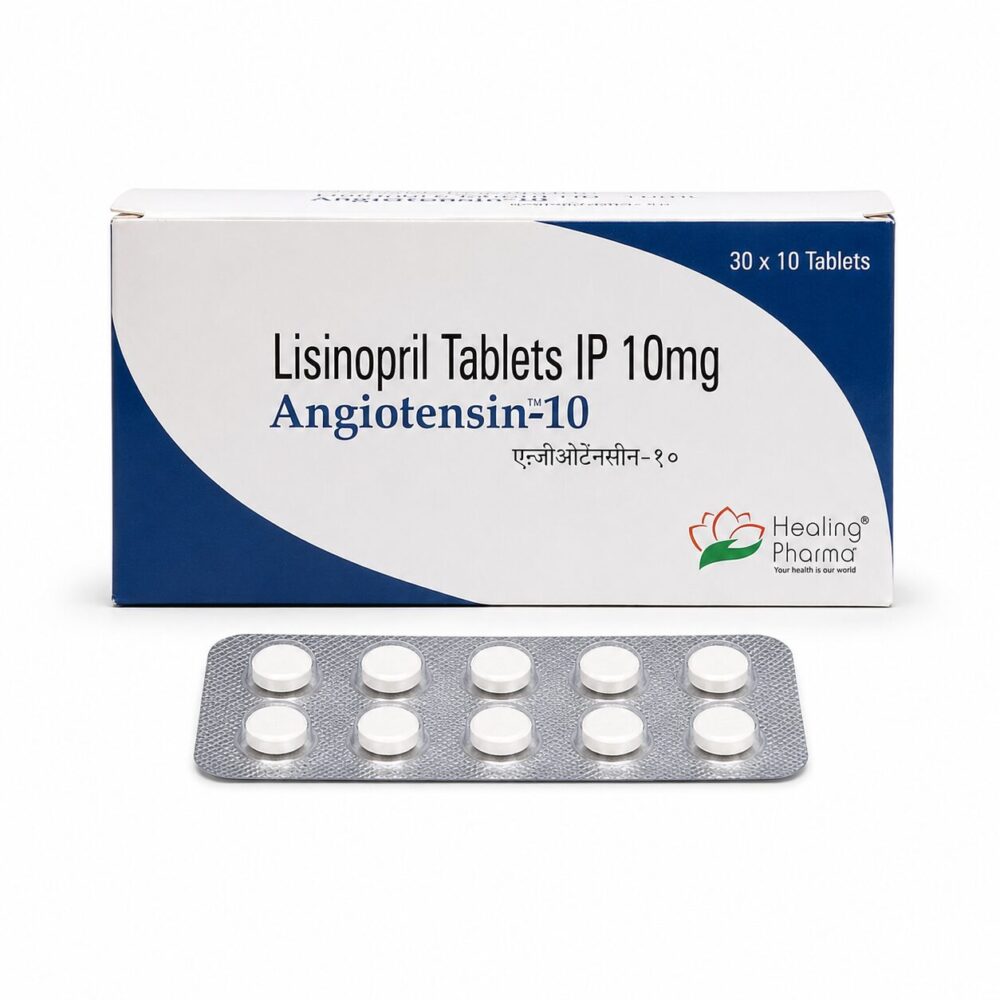 Angiotensin 10 mg (Lisinopril) 1 Angiotensin 10 mg (Lisinopril) front box with strip
