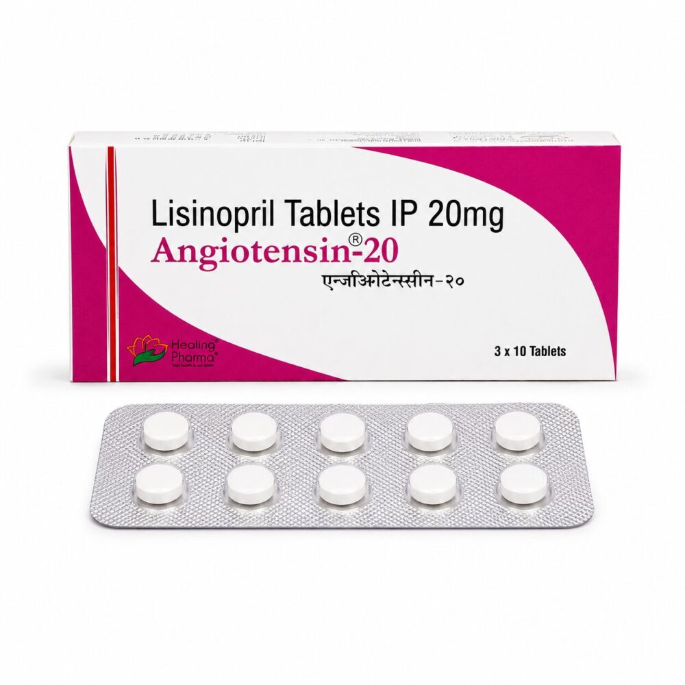 Angiotensin 20 mg (Lisinopril) 1 Angiotensin 20 mg (Lisinopril) front box with strip