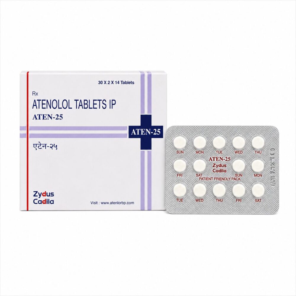 Aten 25 mg (Atenolol) 2 Aten 25 mg (Atenolol) front box with strip