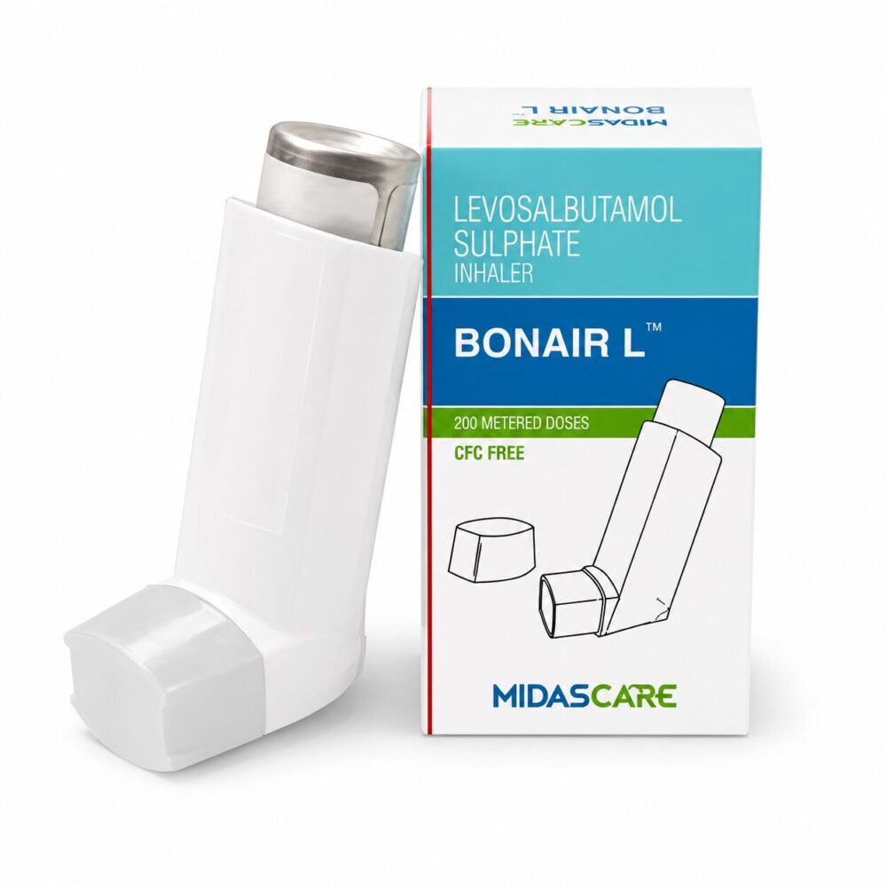 Bonair Inhaler (Salbutamol) 1 Bonair Inhaler (Salbutamol) front box with inhaler
