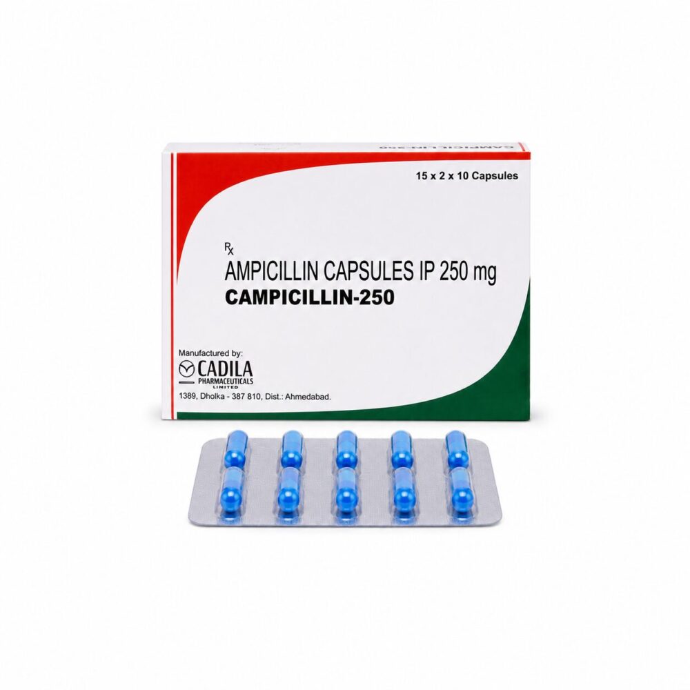 Campicillin 250 mg (Ampicillin) 1 Campicillin 250 mg (Ampicillin) front with strip