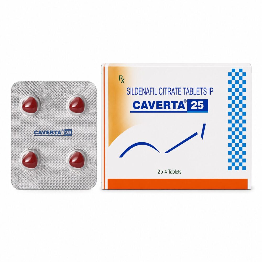 Caverta 25 mg (Sildenafil Citrate Tablets) 4 Caverta 25 mg - Authentic Sildenafil Citrate Tablets for Targeted Vascular Support.