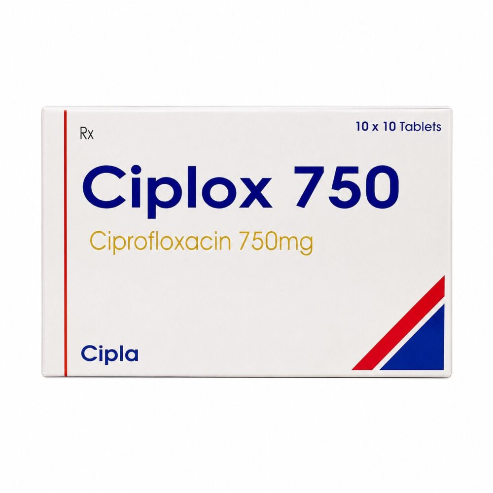 Ciplox 750 mg (Ciprofloxacin) 2 Ciplox 750mg (Ciprofloxacin) front box with strip