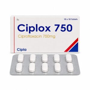 Ciplox 750 mg (Ciprofloxacin) front box with strip
