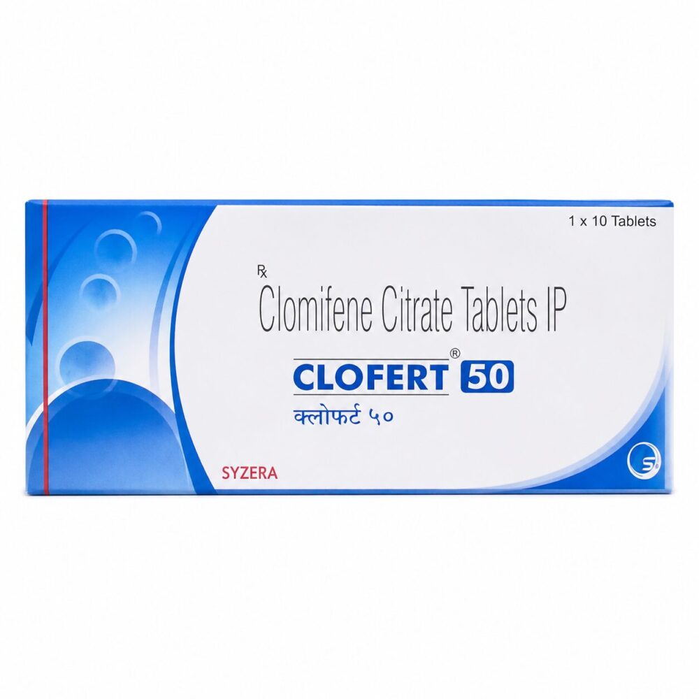 Clofert 50 mg (Clomiphene) 1 Clofert 50 mg (Clomiphene) front box