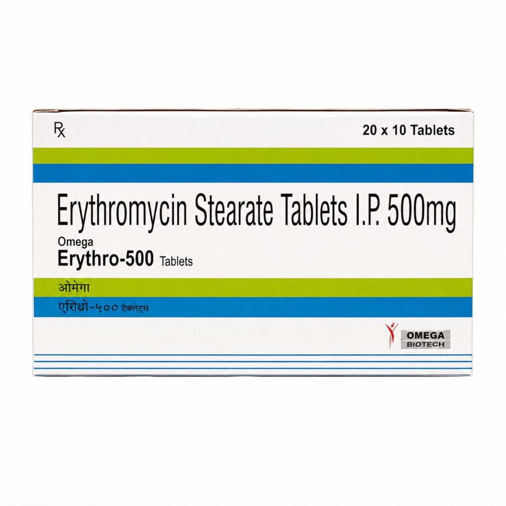 Erythro 500 mg (Erythromycin) 2 Erythro 500 mg (Erythromycin) front box