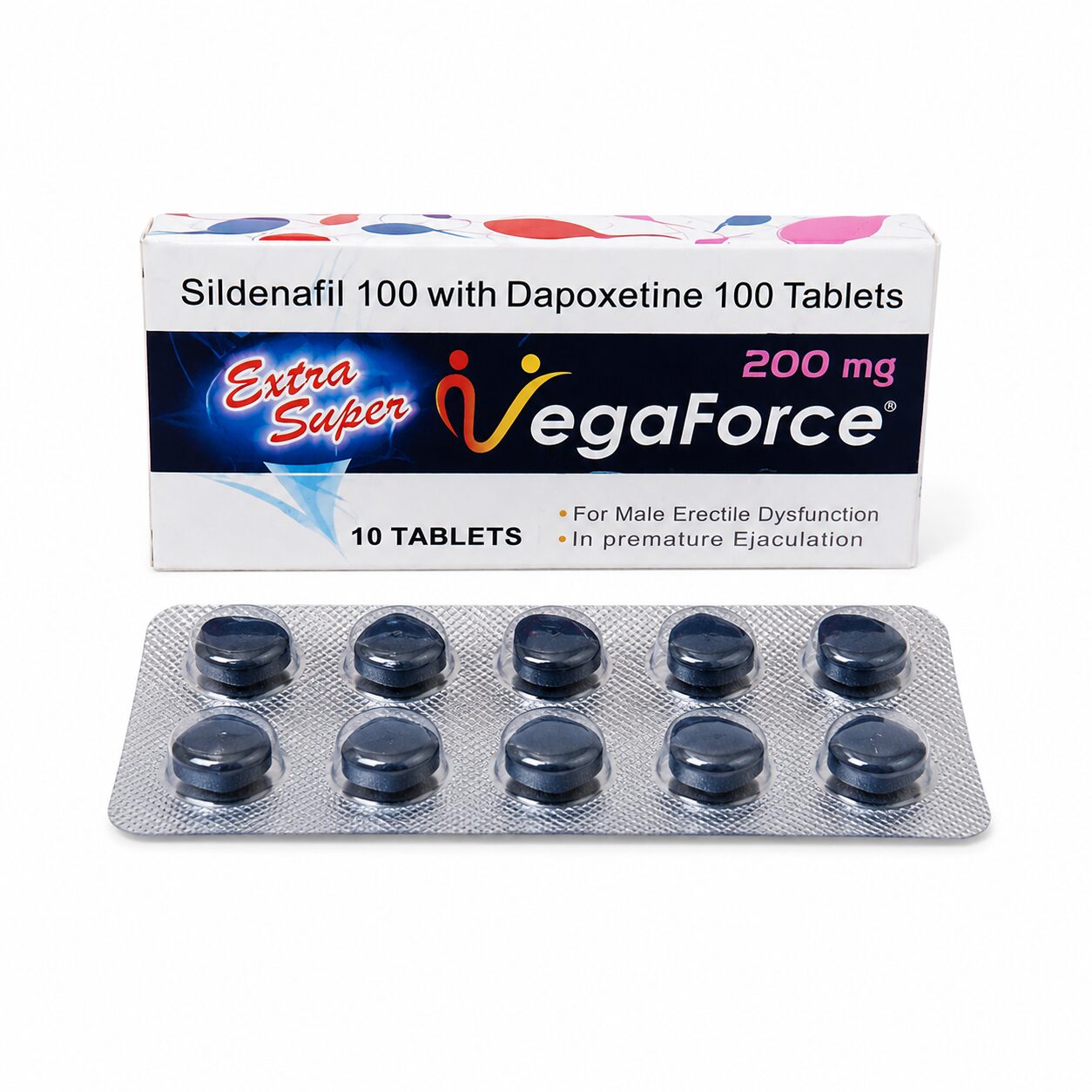 Extra Super Vegaforce 200 mg (Sildenafil /Dapoxetine) 1 Extra Super Vegaforce 200 mg (Sildenafil /Dapoxetine) front box with strip