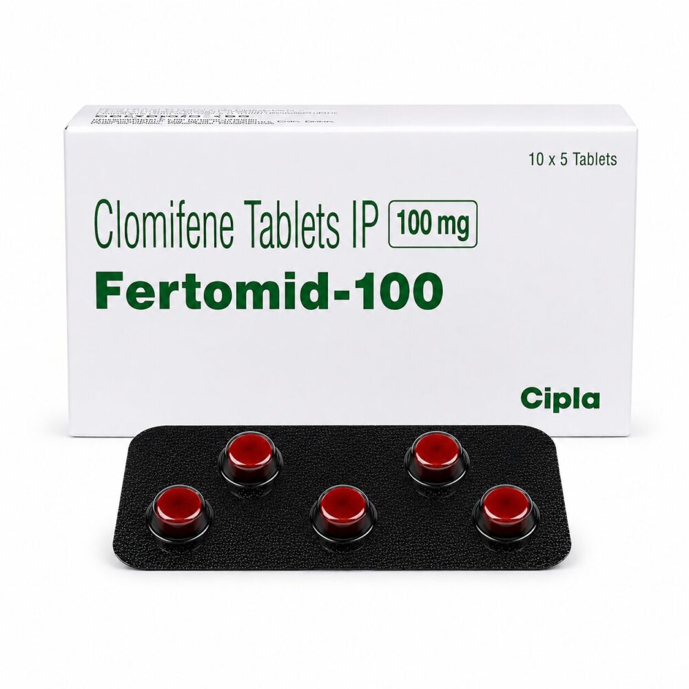 Fertomid 100 mg (Clomiphene) 1 Fertomid 100 mg (Clomiphene) front box with strip