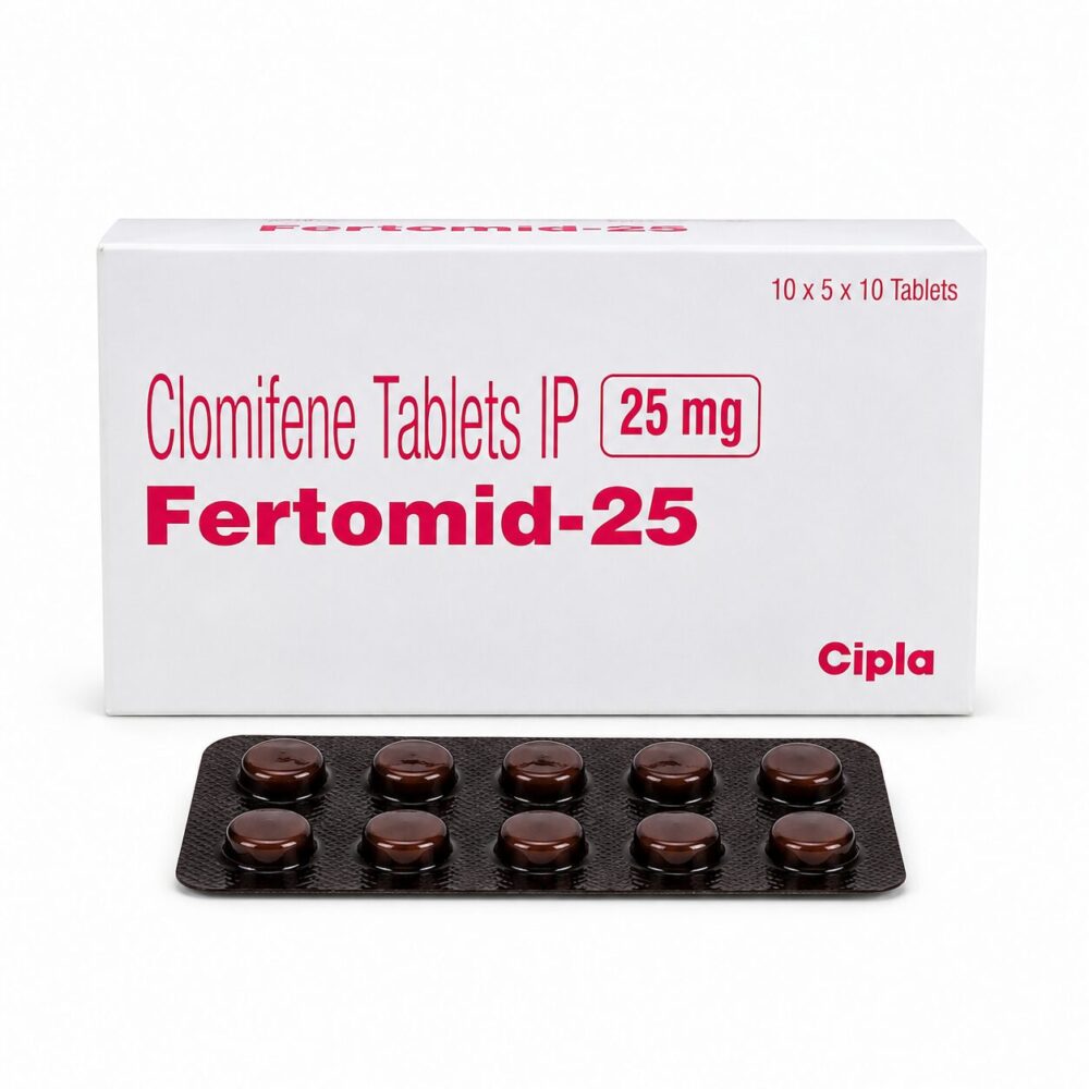 Fertomid 25 mg (Clomiphene) 1 Fertomid 25 mg (Clomiphene) front box with strip
