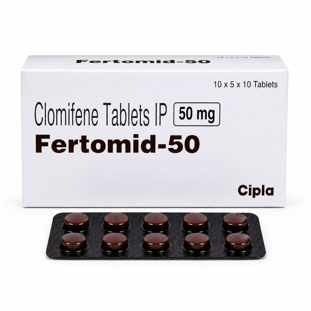 Fertomid 50 mg (Clomiphene) 1 Fertomid 50 mg (Clomiphene) front box with strip