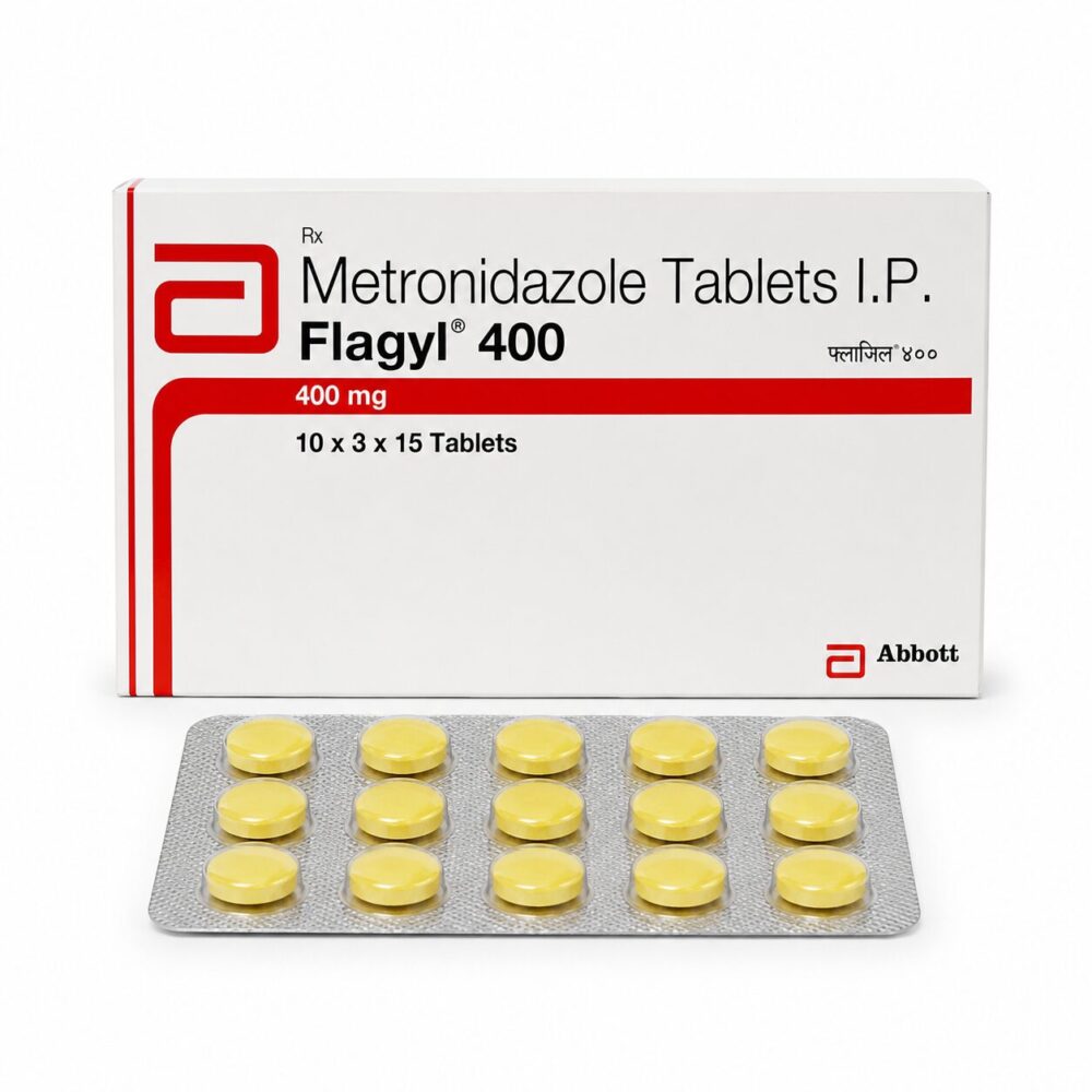 Flagyl 400 mg (metronidazole) 1 Flagyl 400 mg (metronidazole) front box with strip