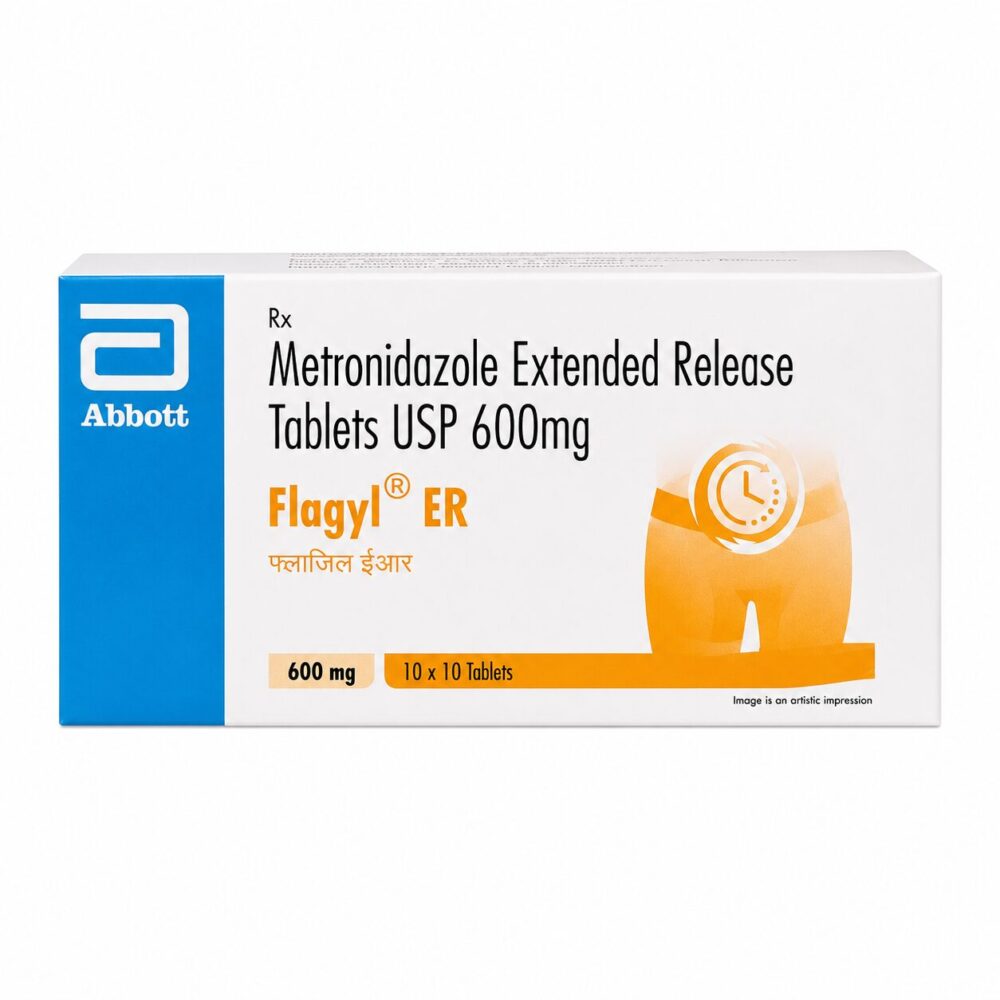 Flagyl ER 600 mg Tablet (Metronidazole) 2 Flagyl 200 mg (metronidazole) front box