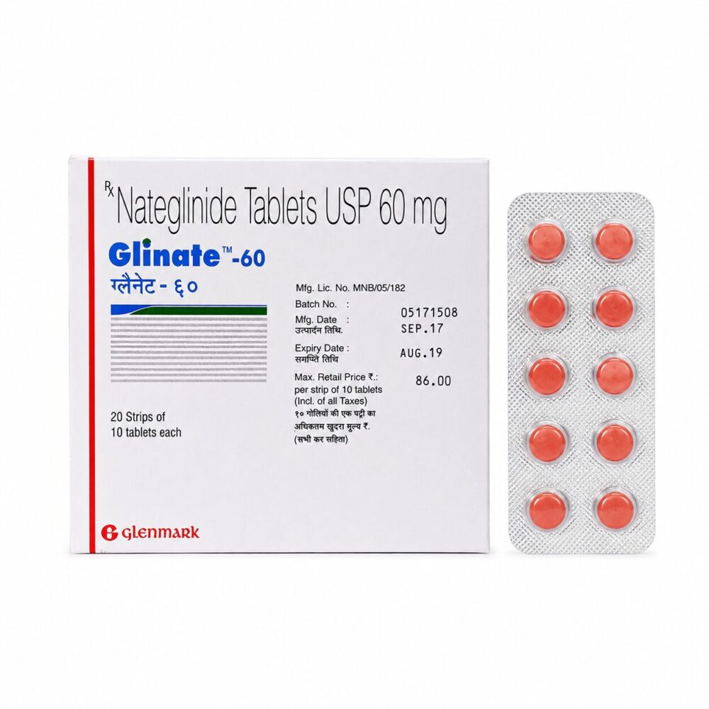 Glinate 60 mg (Nateglinide) 3 Glinate 60 mg (Nateglinide) front box with vertical strip