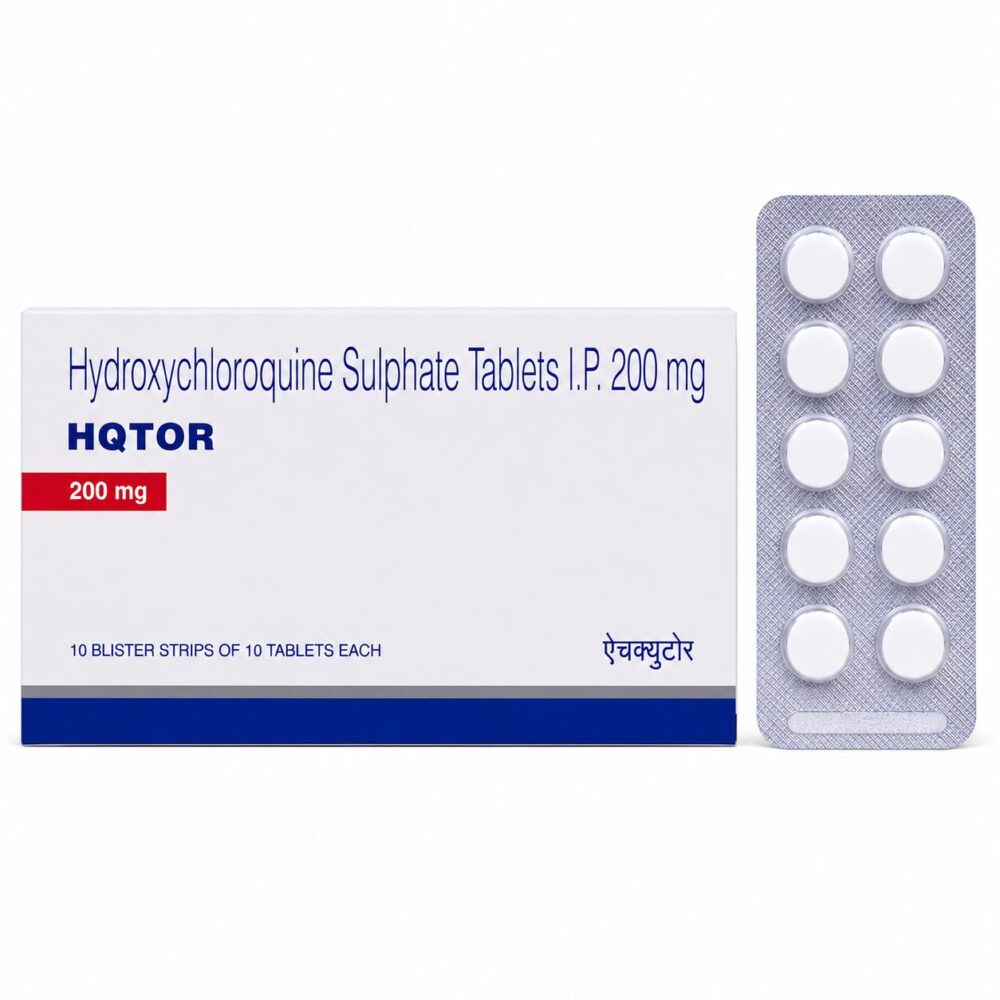 Hqtor 200 mg (Hydroxychloroquine) 3 Hqtor 200 mg (Hydroxychloroquine) box with vertical strip
