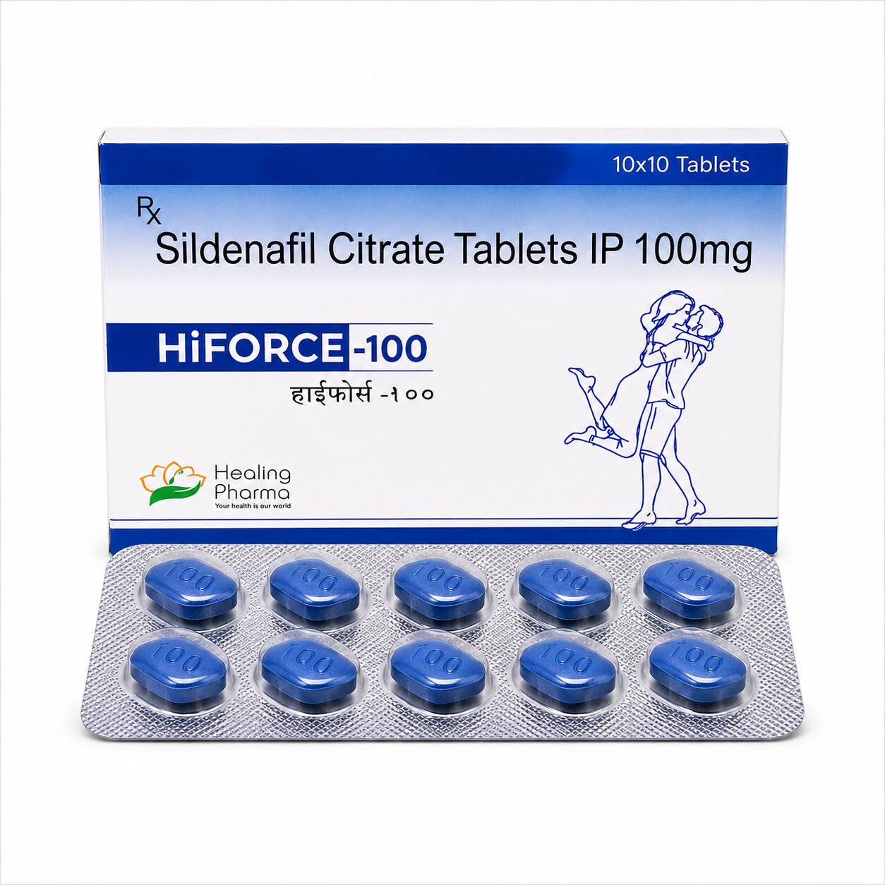 Hiforce 100 mg (Sildenafil Citrate) 1 Hiforce 100 mg front box with strip