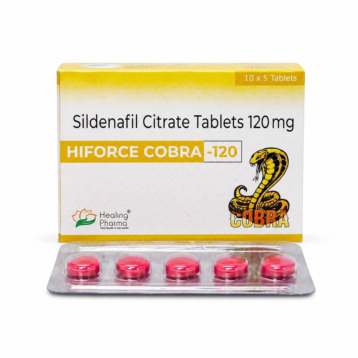 Hiforce Cobra 120 mg (Sildenafil Citrate) 1 Hiforce Cobra 120 mg front box with strip