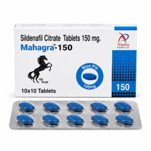 Mahagra 150 mg (Sildenafil) front box with strip