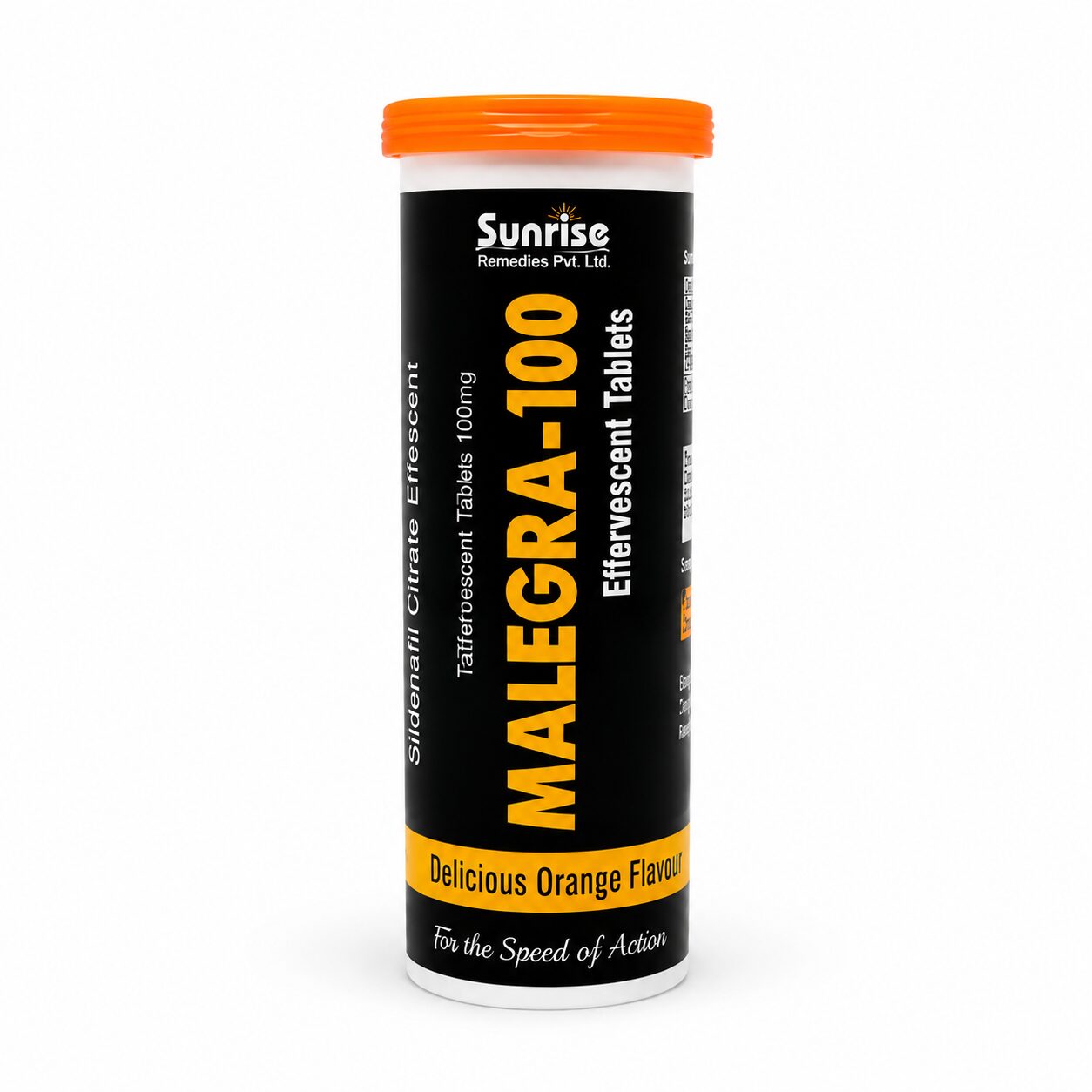 Malegra Effervescent 100 mg (Sildenafil Citrate) 2 Malegra Effervescent 100 mg front bottle