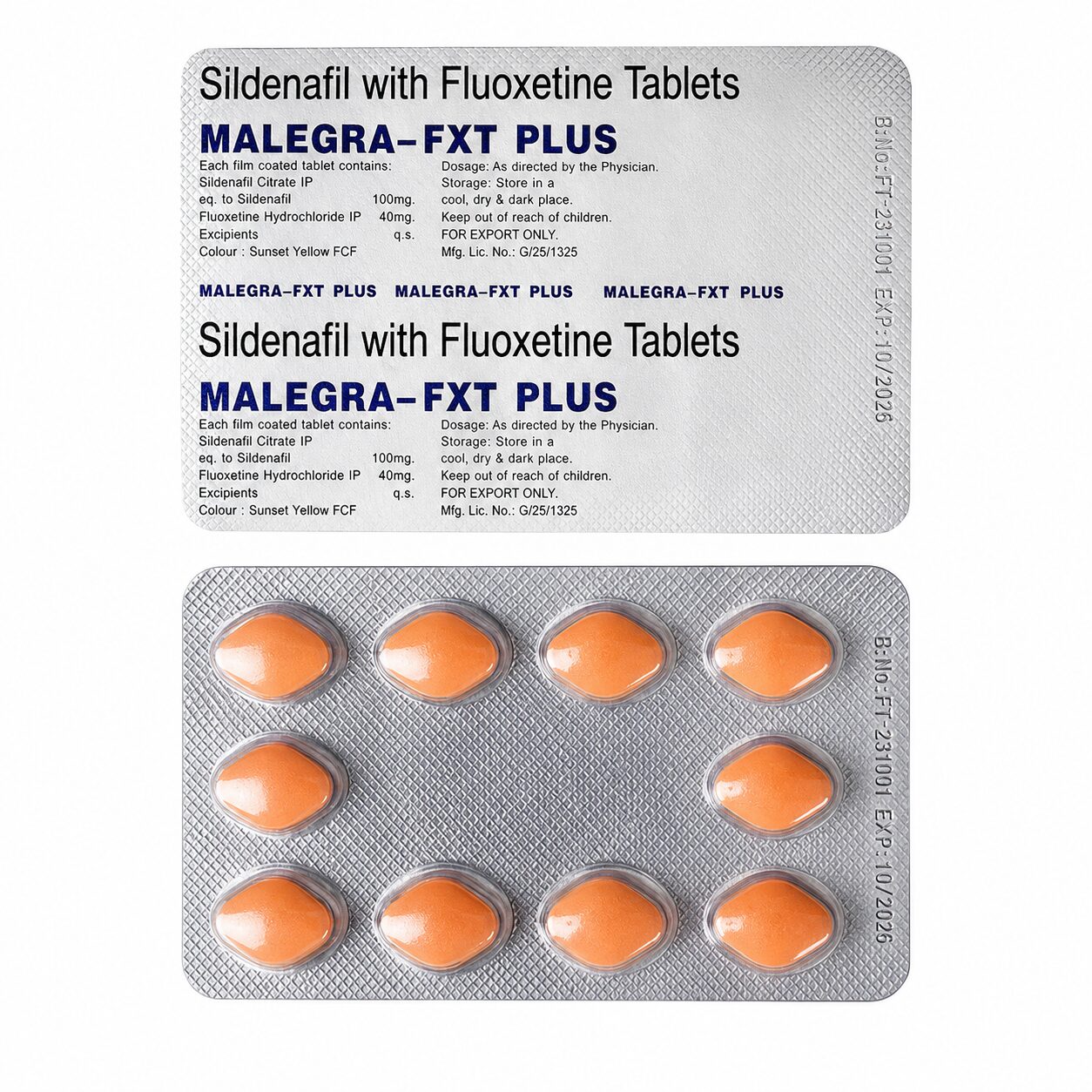 Malegra FXT Plus (Sildenafil Citrate/Fluoxetine) 2 Malegra FXT Plus (Sildenafil Citrate 100 mg/Fluoxetine 60 mg) strip