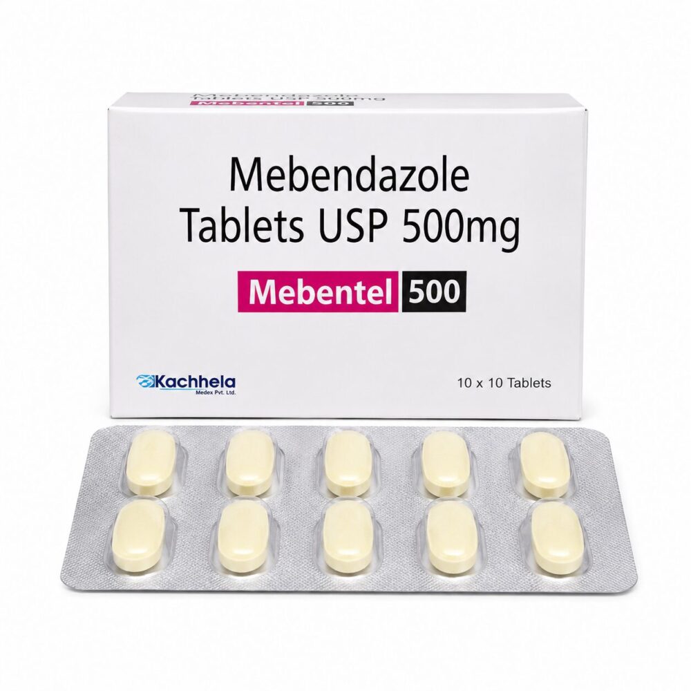 Mebentel 500 mg (Mebendazole) 1 Mebentel 500 mg - Authentic Mebendazole Tablets for Parasitic Infection Treatment.
