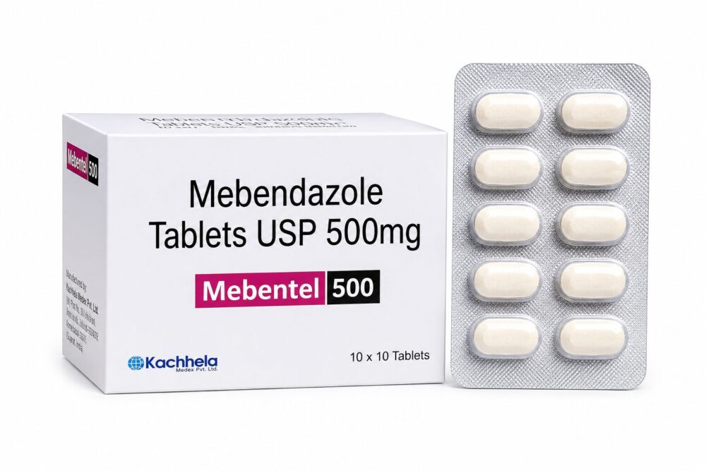 Mebentel 500 mg (Mebendazole) 3 Mebentel 500mg - Authentic Mebendazole Tablets for Parasitic Infection Treatment.