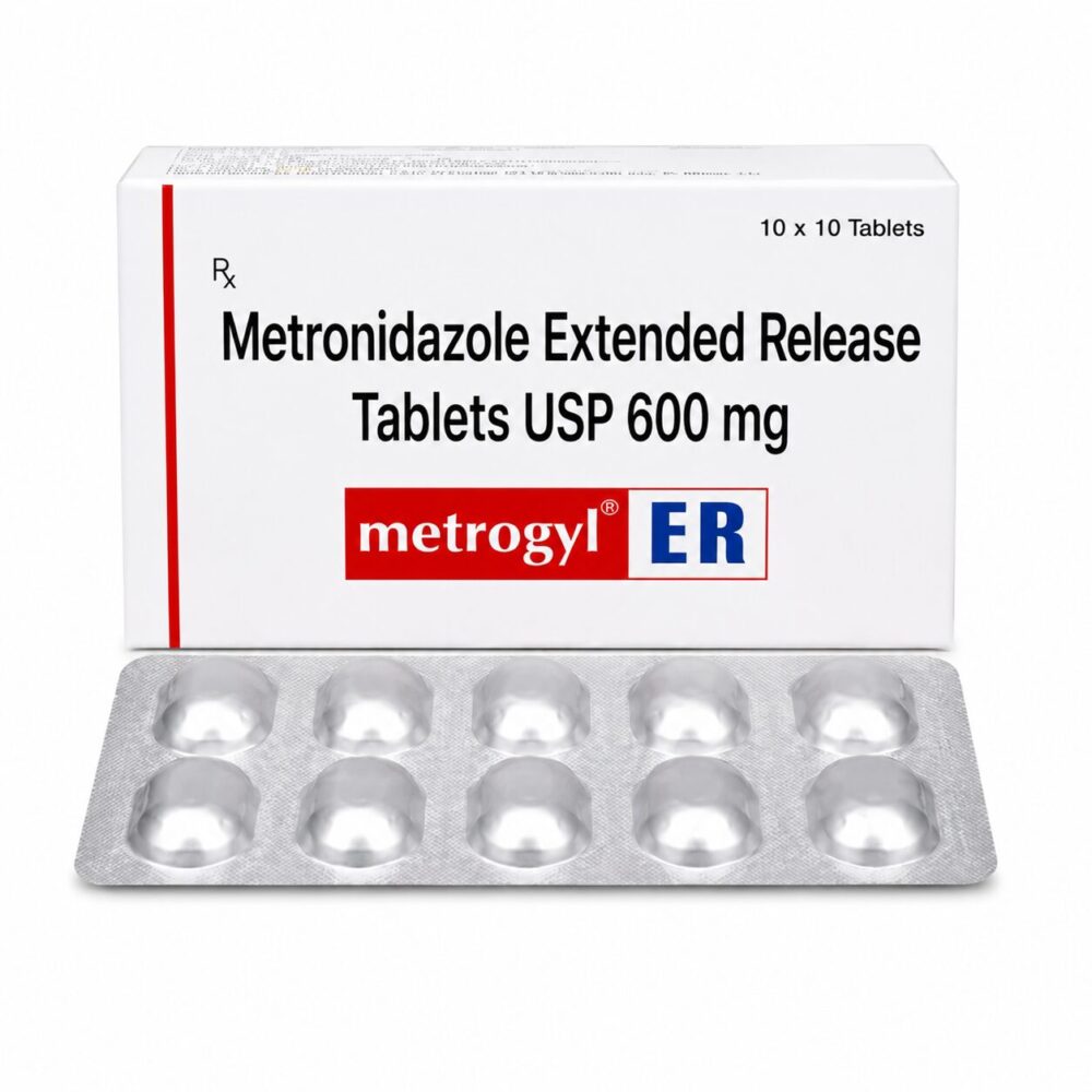 Metrogyl ER 600 mg (Metronidazole) 1 Metrogyl ER 600 mg (Metronidazole) front box with strip