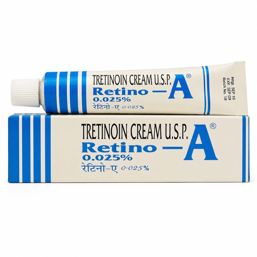 Retino A 0.025% Cream (Tretinoin Cream) 1 Retino A 0.025% Cream (Tretinoin Cream) front box with tube