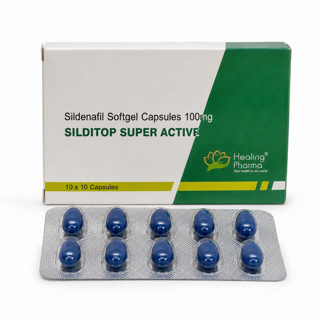 Silditop Super Active 100 mg (Sildenafil Citrate) 1 Silditop Super Active 100 mg (Sildenafil Citrate) front box with strip