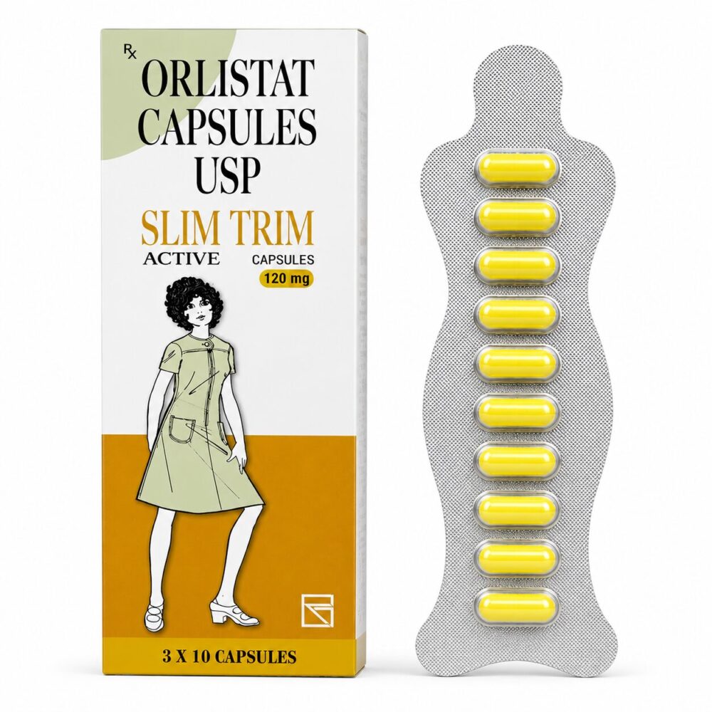Slim Trim Active 120 mg (Orlistat) 1 Slim Trim Active 120 mg (Orlistat) front box with strip