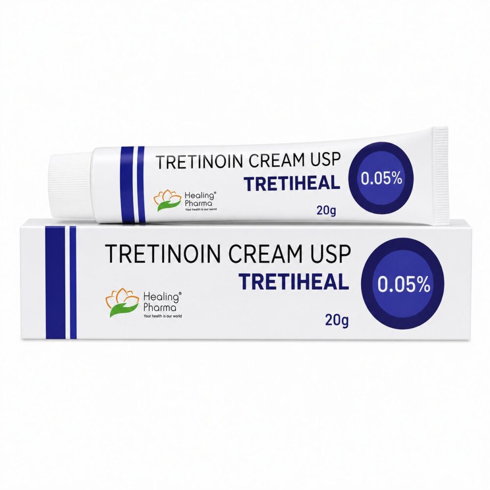 Tretiheal 0.05% Cream (Tretinoin) 1 Tretiheal 0.05% Cream (Tretinoin) front box with tube