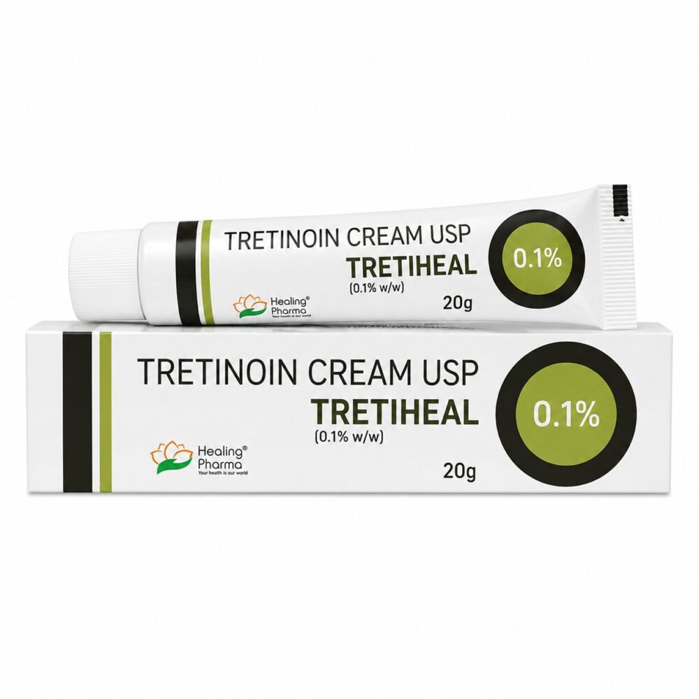 Tretiheal 0.1% Cream (Tretinoin) 1 Tretiheal 0.1% Cream (Tretinoin) front box with tube