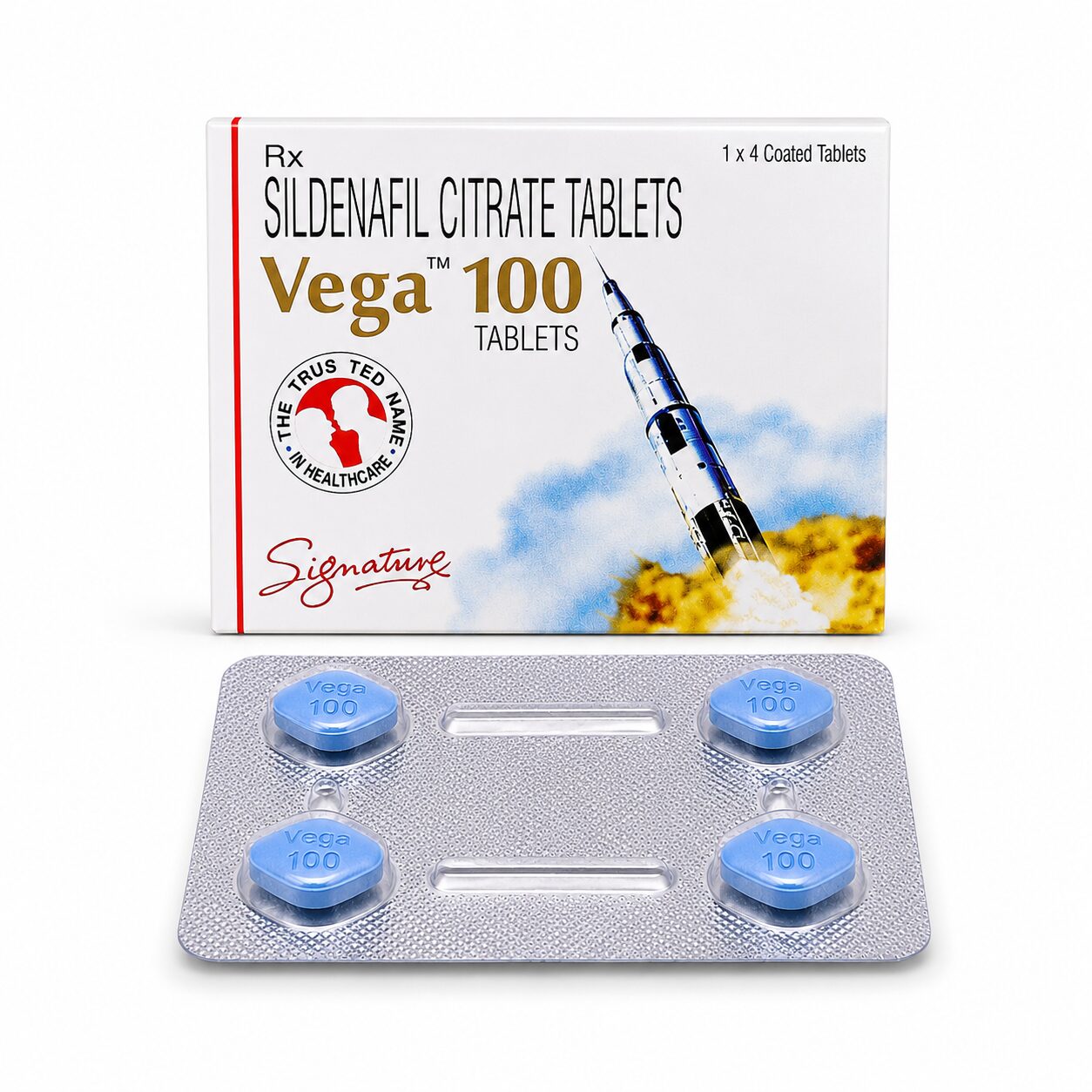 Vega 100 mg (Sildenafil Citrate) 1 Vega 100 mg (Sildenafil) front box with strip