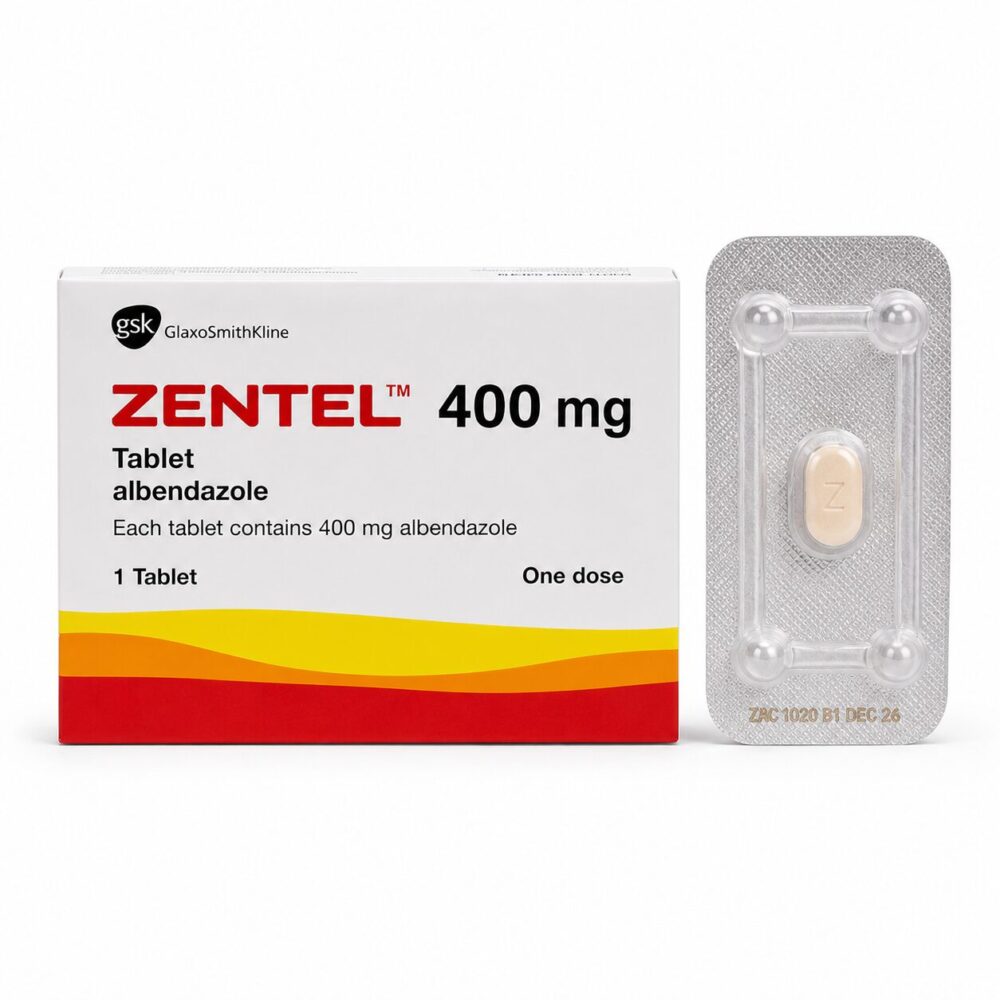 Zentel 400 mg (Albendazole) 3 Zentel 400mg - Authentic Albendazole Tablets by GSK for Parasitic Infection Treatment.
