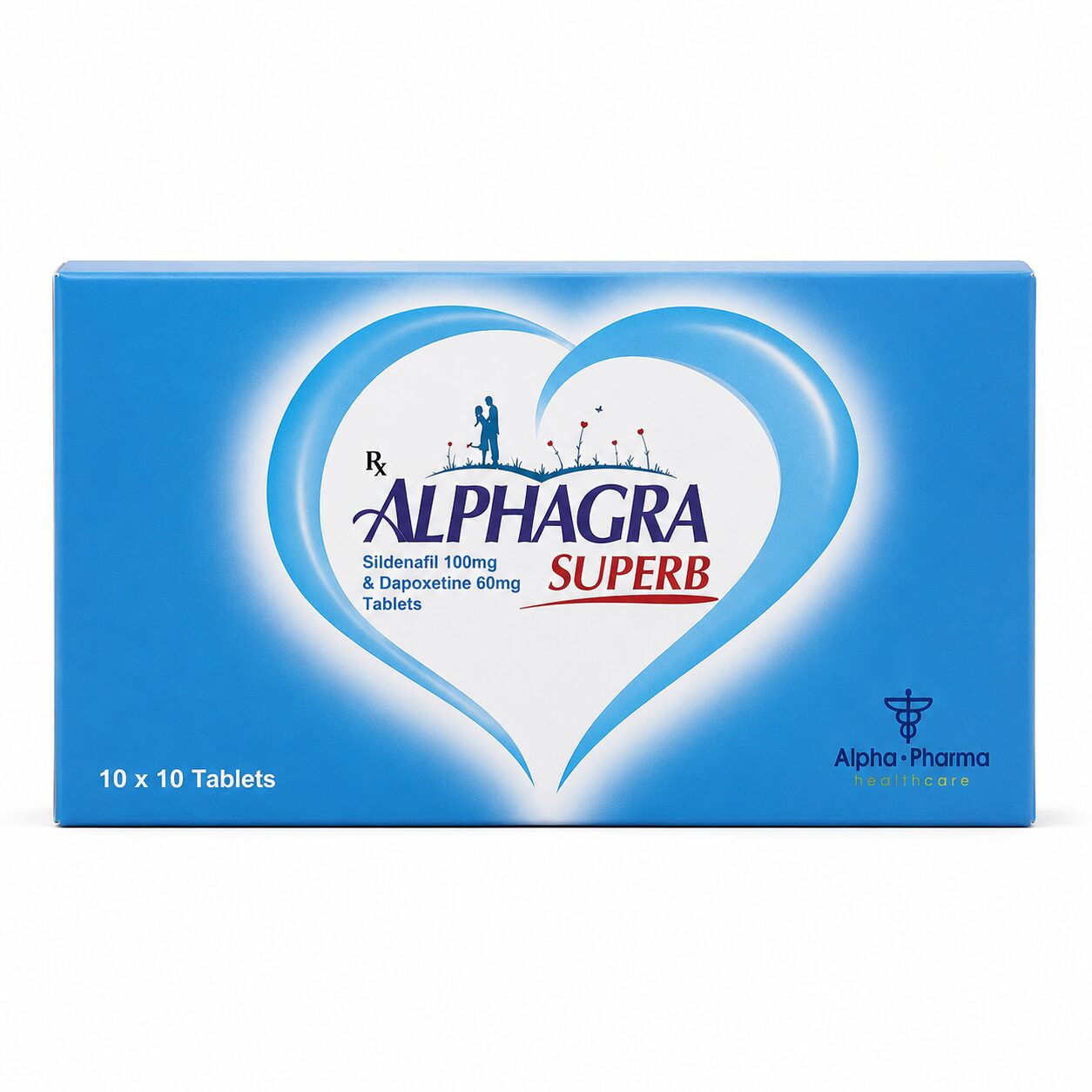 Alphagra Superb 160 mg (Sildenafil + Dapoxetine) 1 Alphagra Superb 160 mg front box