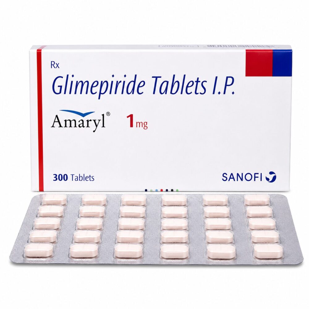 Amaryl 1 mg (Glimepiride Tablet) 1 Amaryl 1 mg Tablet (Glimepiride) front box with strip