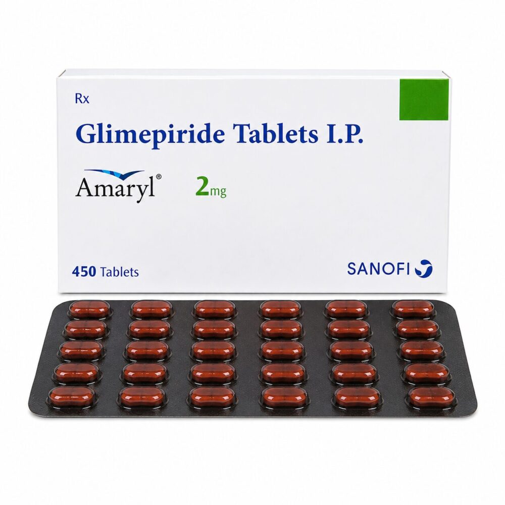 Amaryl 2 mg (Glimepiride Tablet) 1 Amaryl 2 mg Tablet (Glimepiride) front box with strip