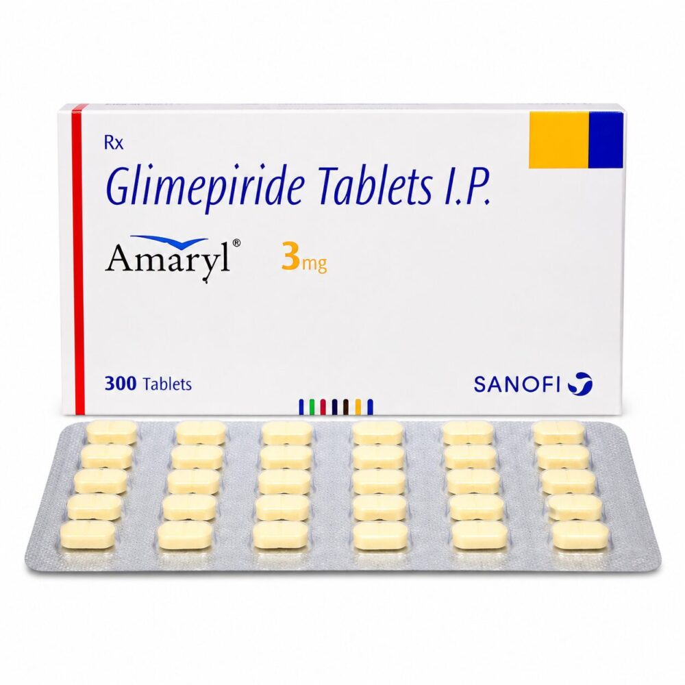 Amaryl 3 mg (Glimepiride Tablet) 1 Amaryl 3 mg Tablet (Glimepiride) front box with strip
