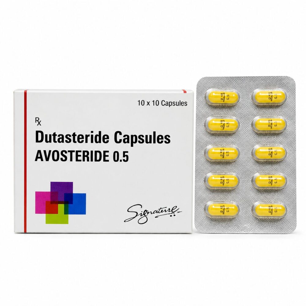 Avosteride 0.5 mg (Dutasteride) 3 Fluconaz 400mg ( Fluconazole ) front box with vertical strip