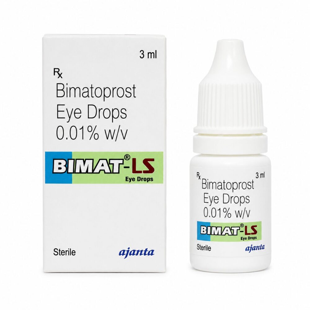 Bimat LS Eye Drop 0.01% (Bimatoprost Ophthalmic Solution) 1 Bimat LS Eye Drop 0.01% (Bimatoprost Ophthalmic Solution) front box with drop