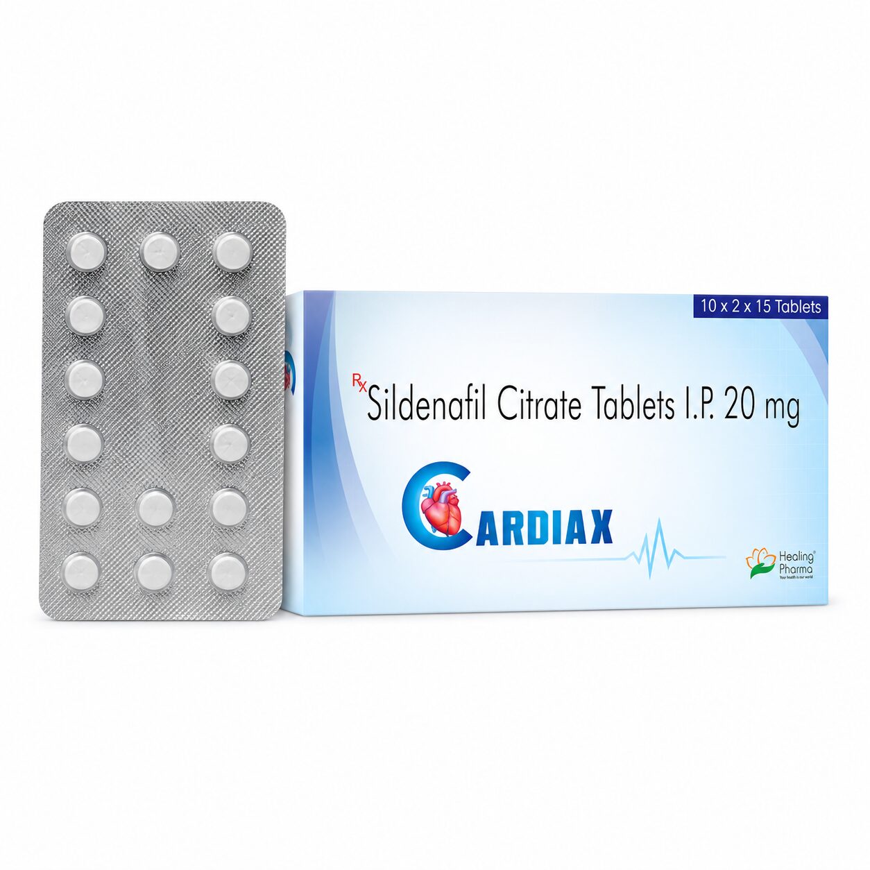 Cardiax 20 mg (Sildenafil Citrate) 2 Cardiax 20 mg front box with vertical strip