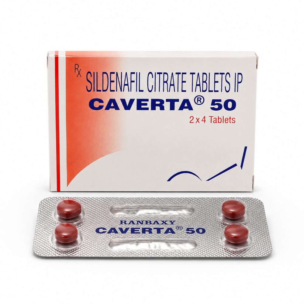 Caverta 50 mg (Sildenafil Citrate Tablets) 1 Caverta 50 mg - Authentic Sildenafil Citrate Tablets for Erectile Health.