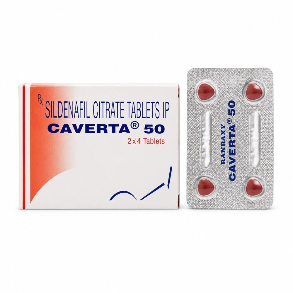 Caverta 50 mg (Sildenafil Citrate Tablets) 4 Caverta 50 mg - Authentic Sildenafil Citrate Tablets for Erectile Health.