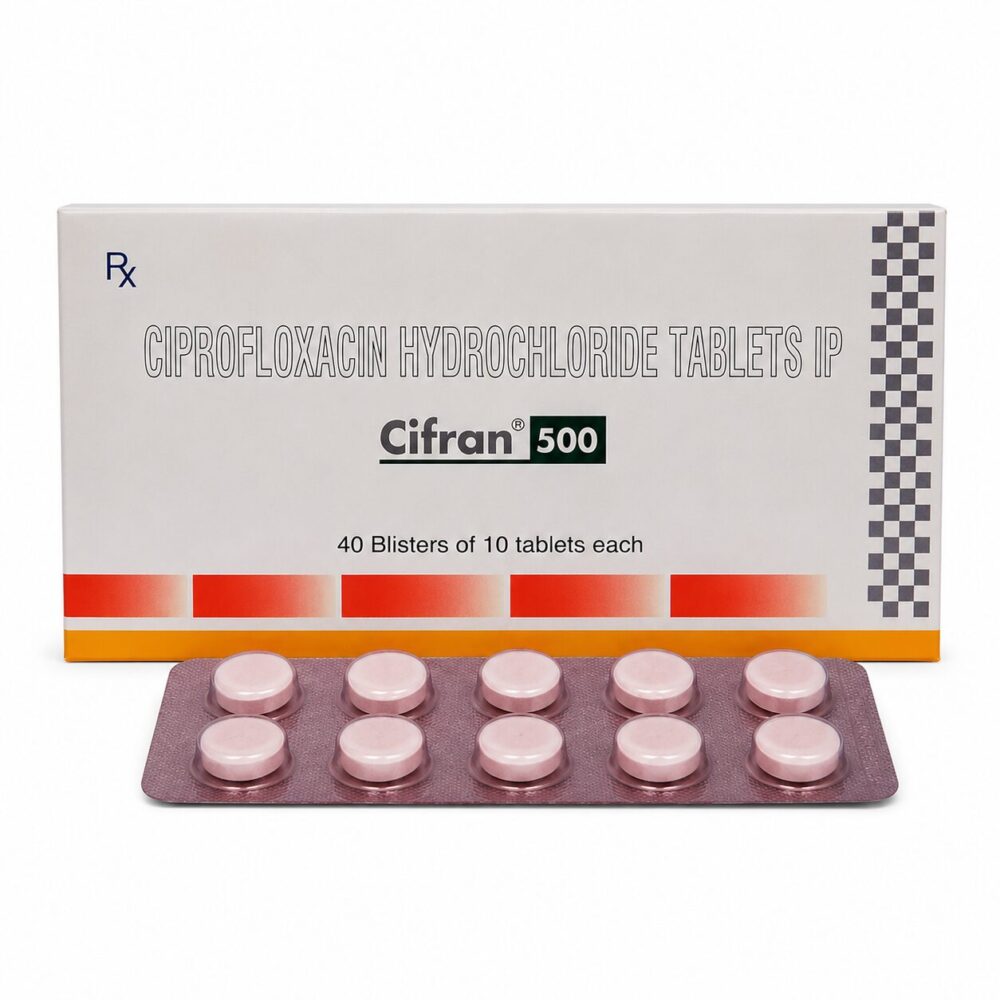 Cifran 500mg Tablet (Ciprofloxacin) 1 Cifran 500 mg Tablet (Ciprofloxacin) front box with strip