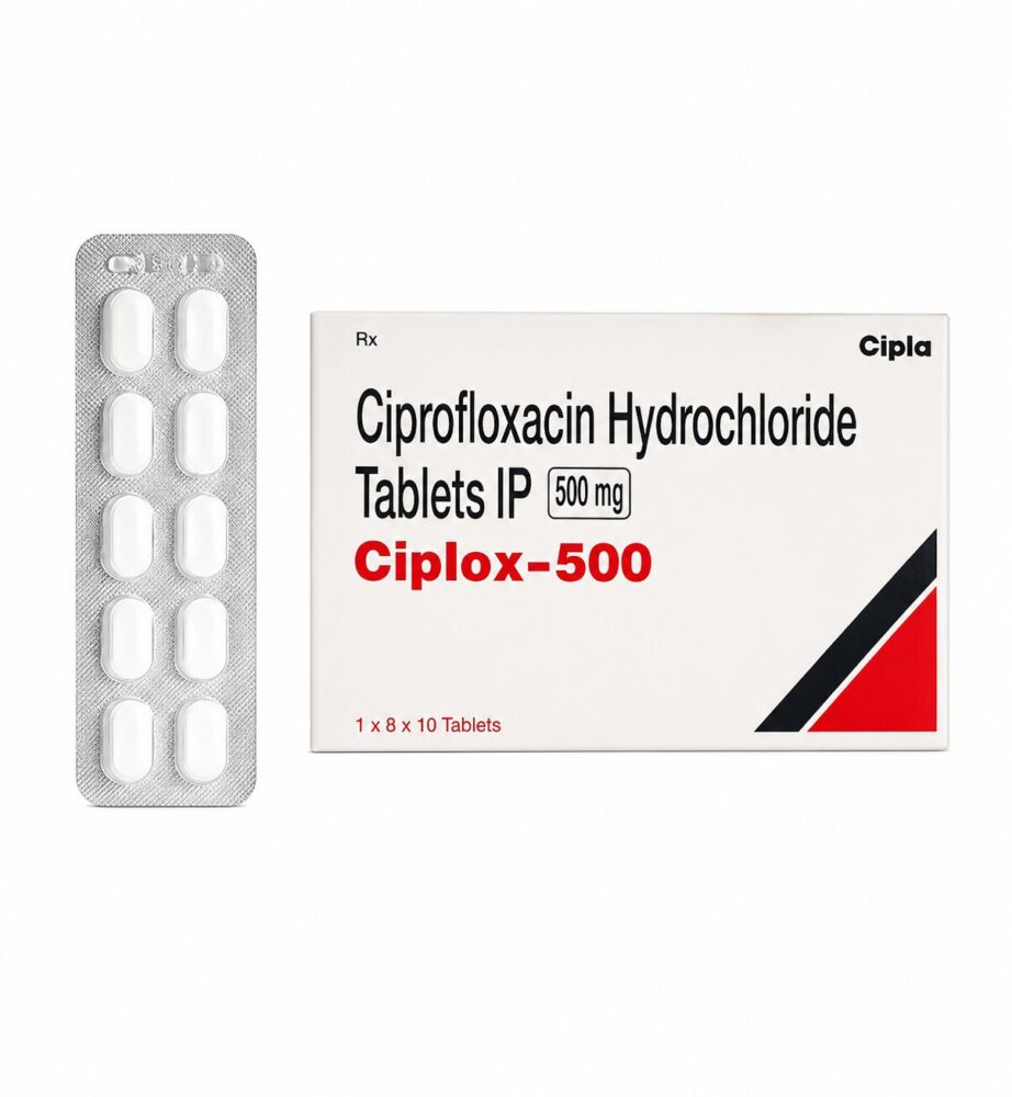 Ciplox 500 mg (Ciprofloxacin) 3 Ciplox 500mg (Ciprofloxacin) front box with vertical strip