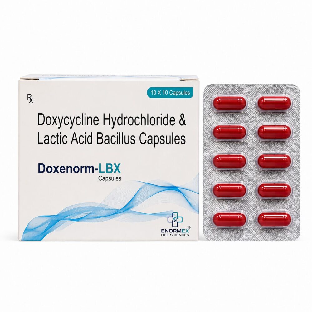 Doxenorm-LBX 100 mg (Doxycycline) 3 Doxenorm 100 mg ( Doxycycline ) front box with vertical strip