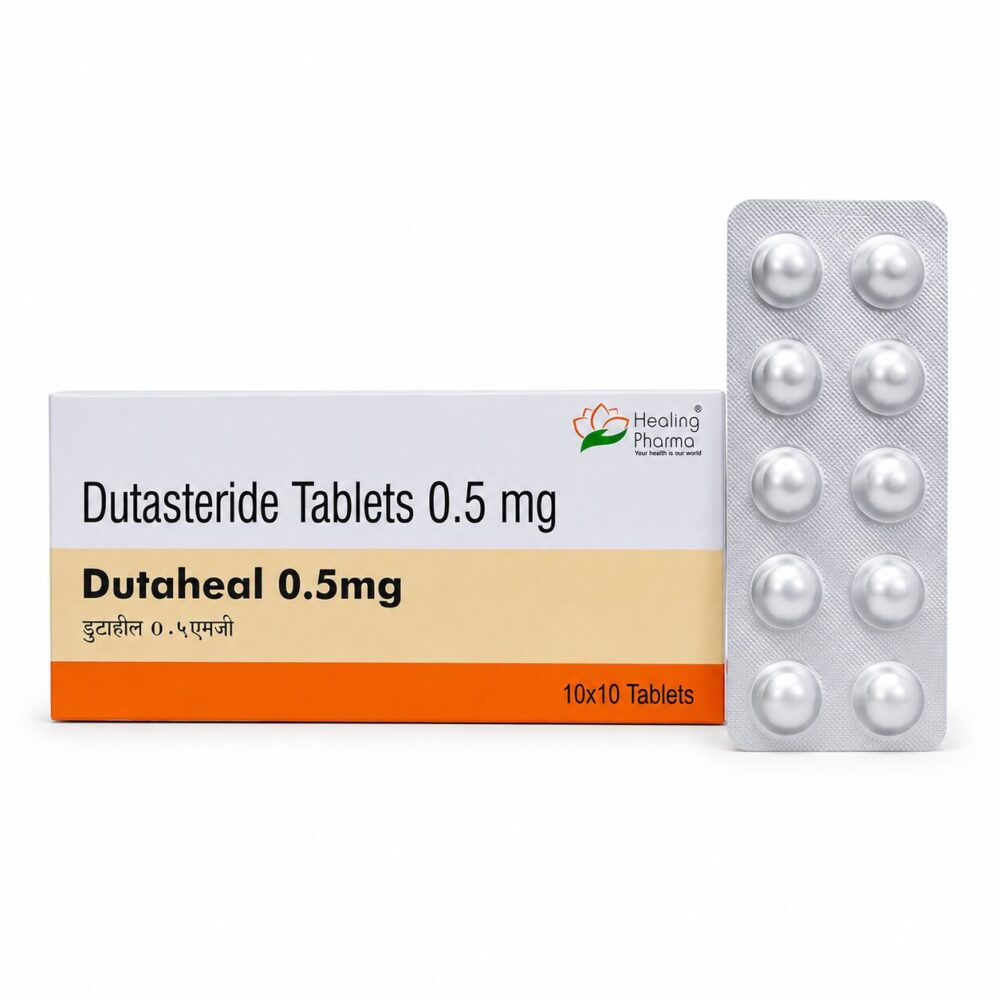 Dutaheal 0.5 mg (Dutasteride) 2 Dutahe front boxal 0.5mg (Dutasteride) front box with vertical strip