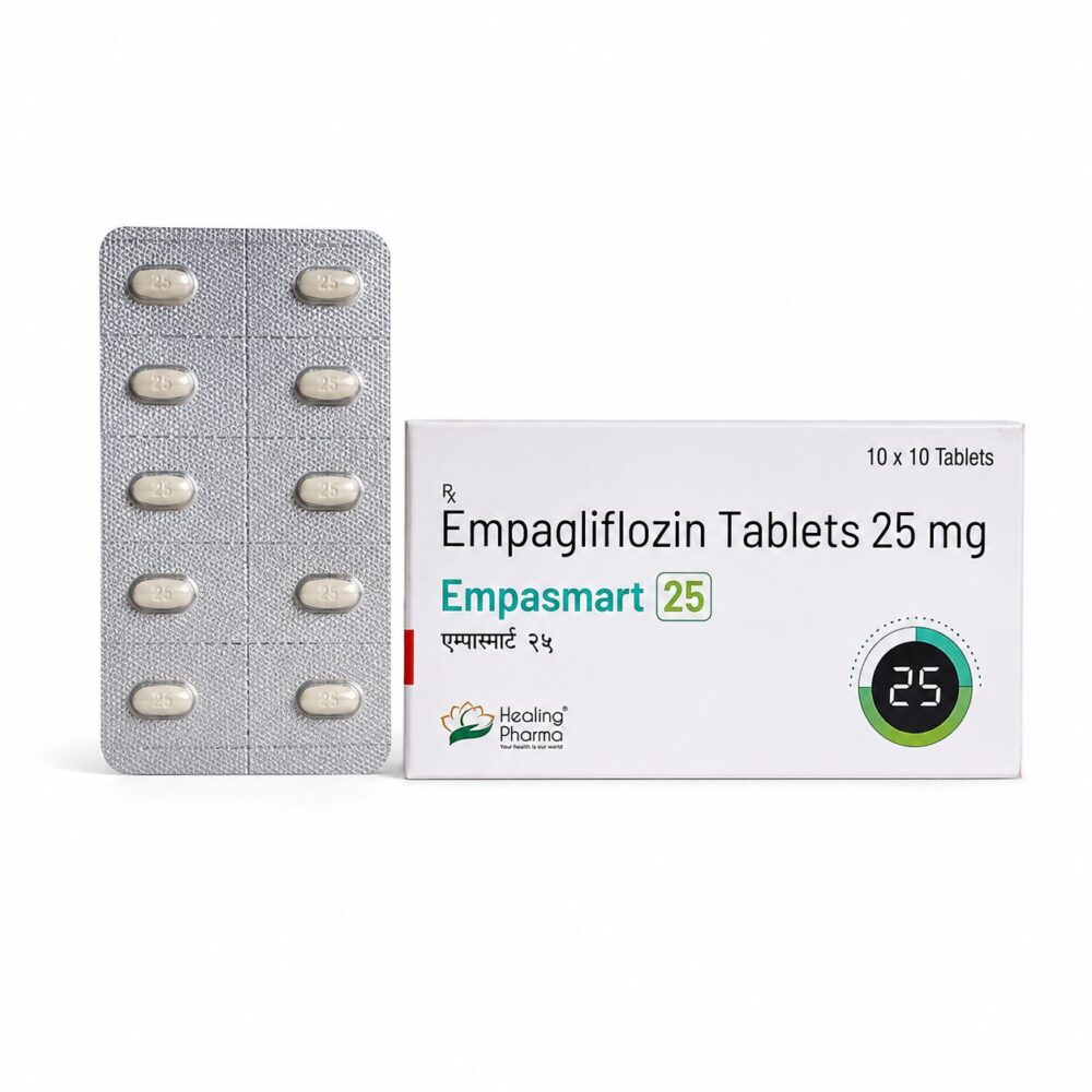 Empasmart 25 mg (Empagliflozin) 2 Empasmart 25mg (Empagliflozin) front box with vertical strip