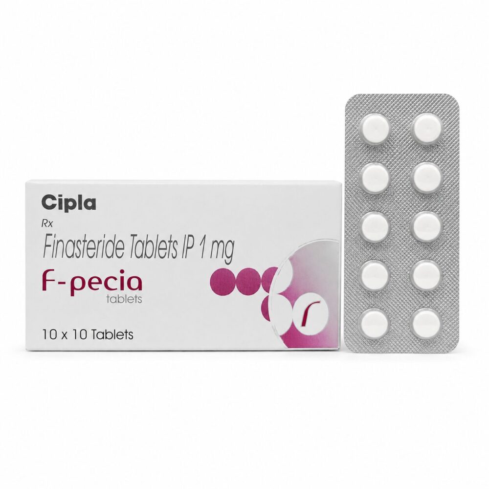 F-Pecia 1 mg (Finasteride) 3 F-Pecia 1mg (Finasteride) front box with vertical strip